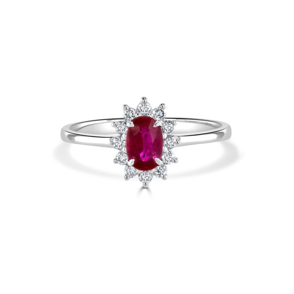 Oval Ruby Halo Diamond Ring Dubai