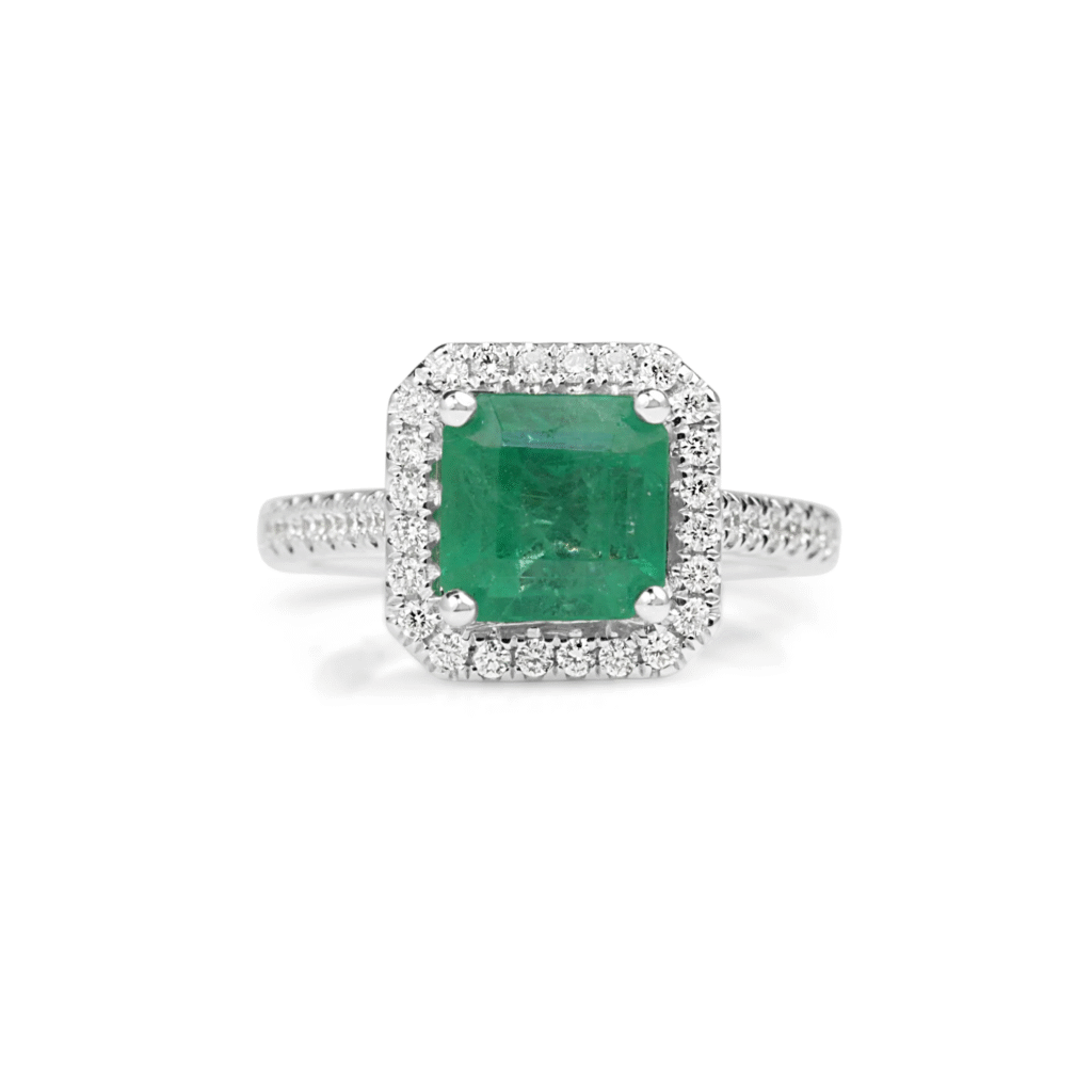 Square Emerald and Diamond Halo Ring