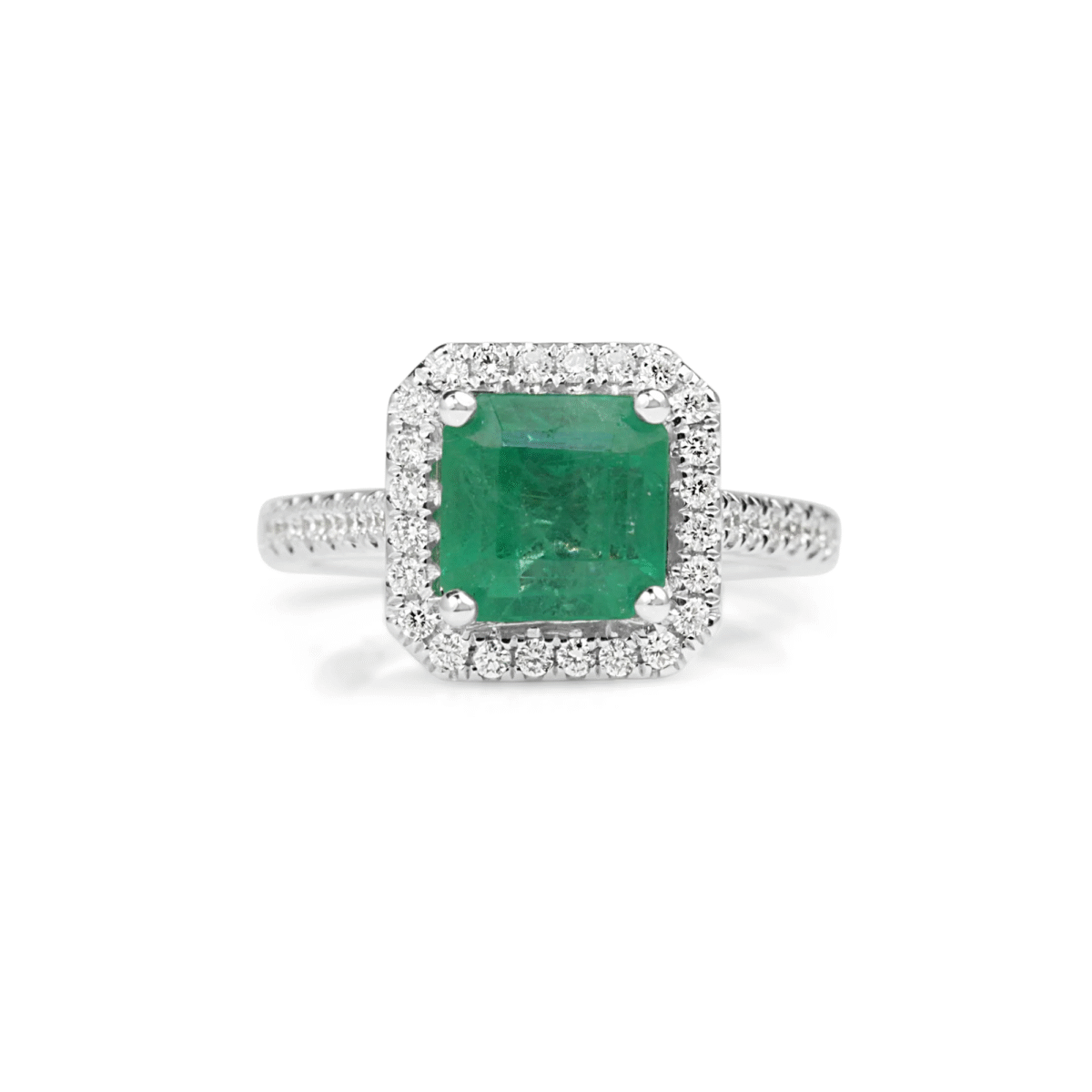 Square Emerald and Diamond Halo Ring