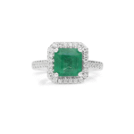 Square Emerald and Diamond Halo Ring
