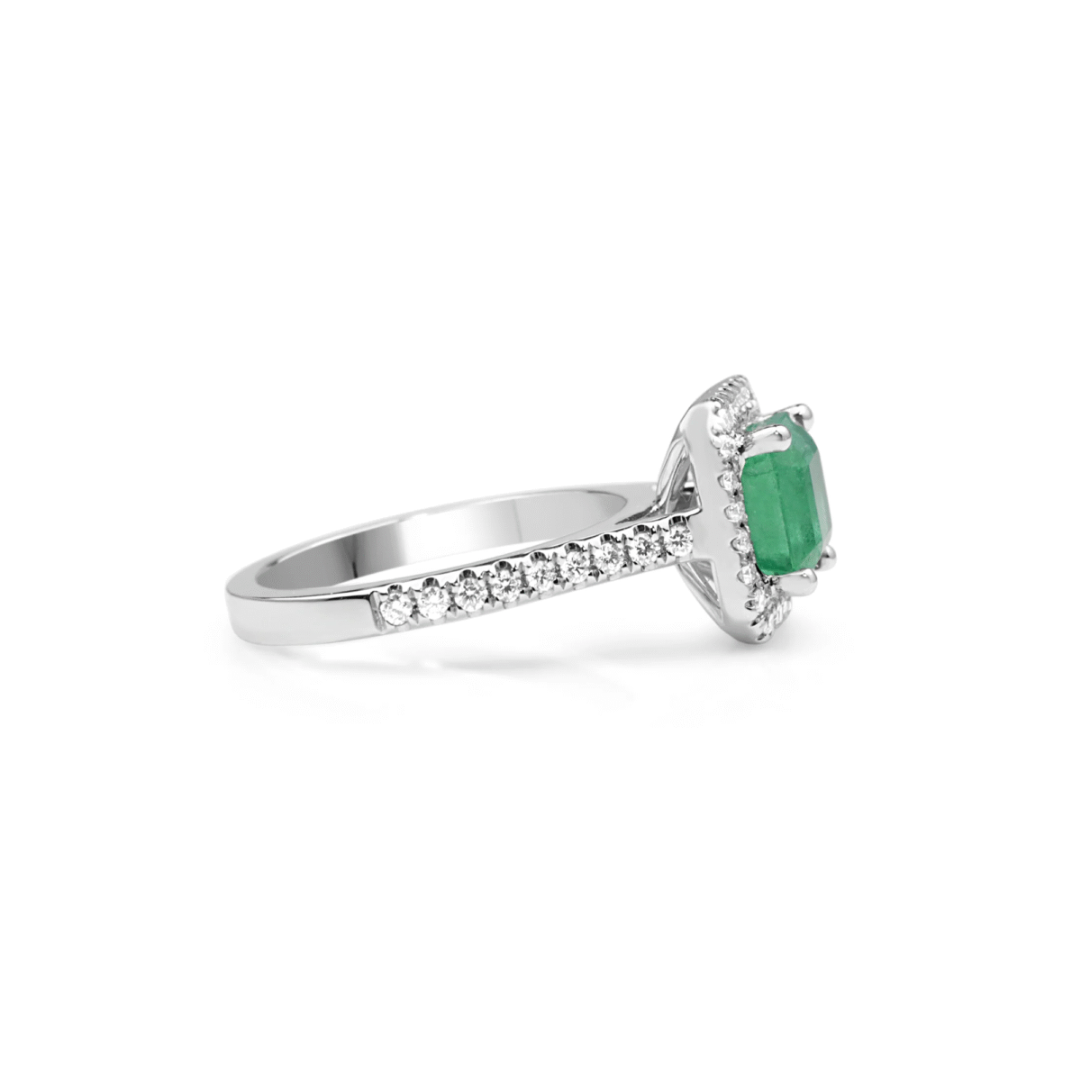 Square Emerald and Diamond Halo Ring Dubai