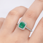 Square Emerald and Diamond Halo Ring UAE