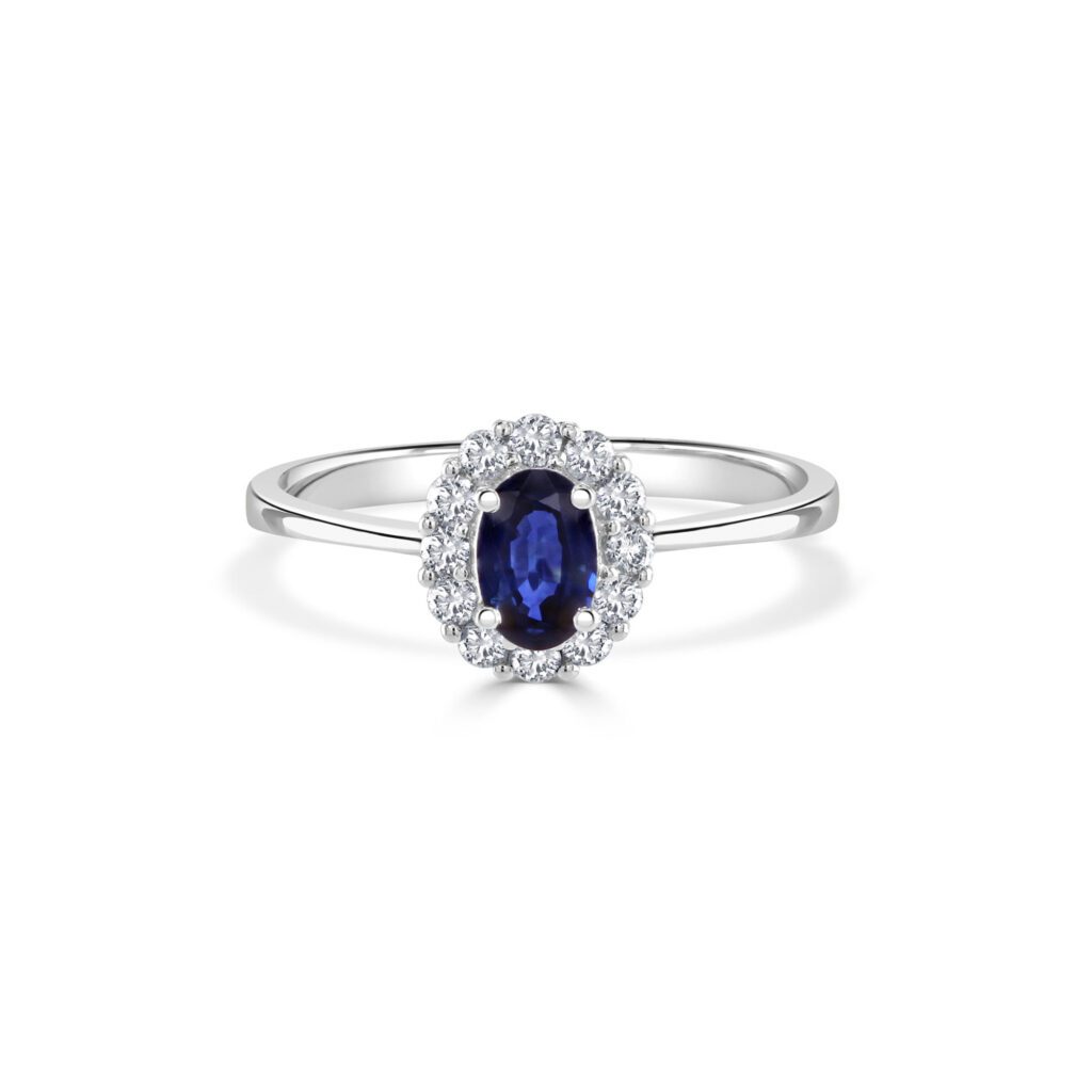 Blue Sapphire Halo Diamond Ring