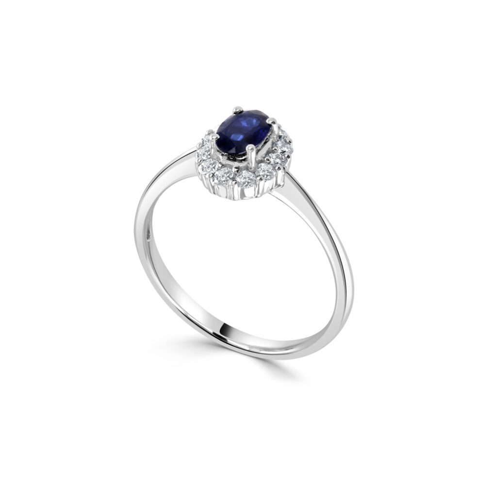 Blue Sapphire Halo Diamond Ring Dubai