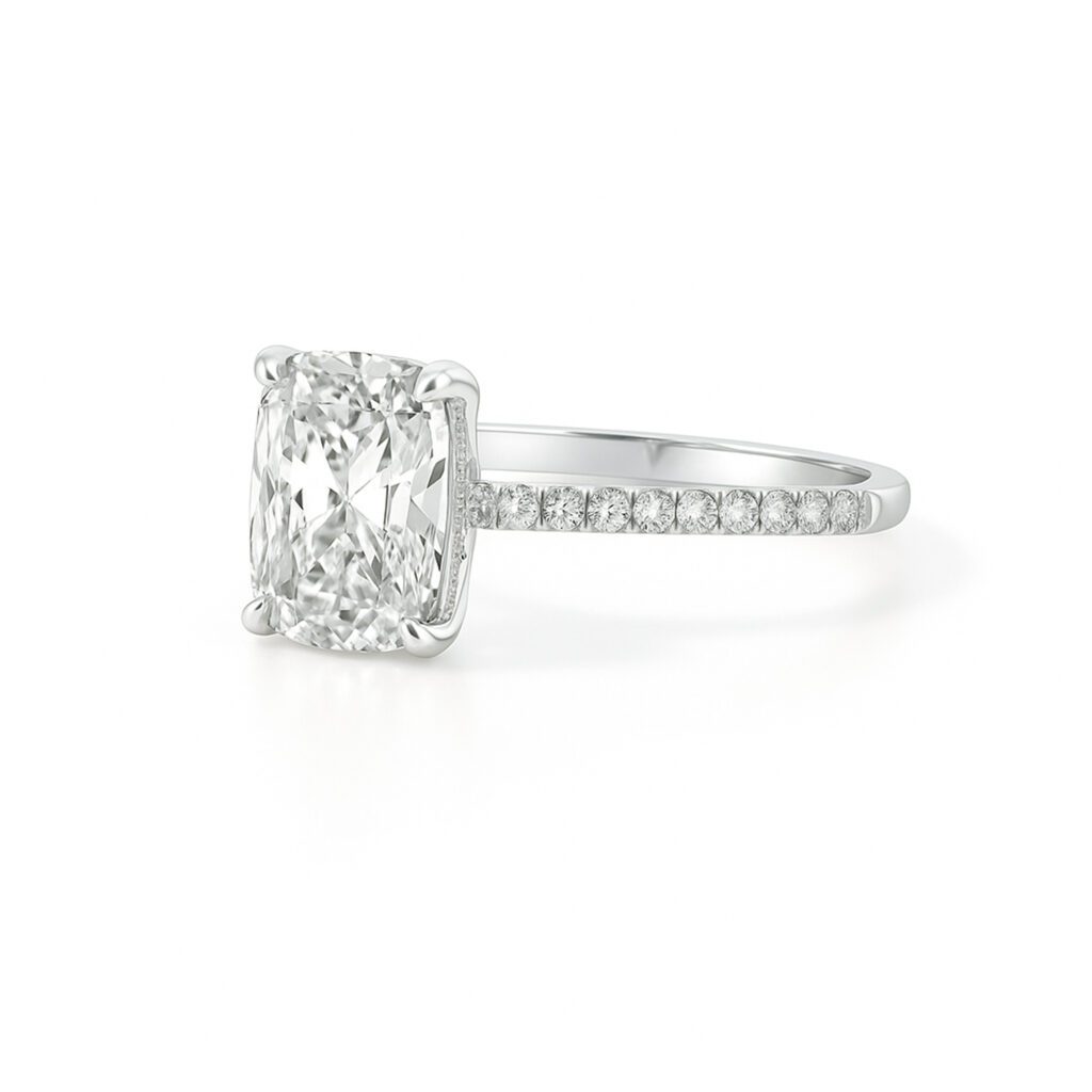 Cushion diamond ring with Shoulder diamonds Dubai