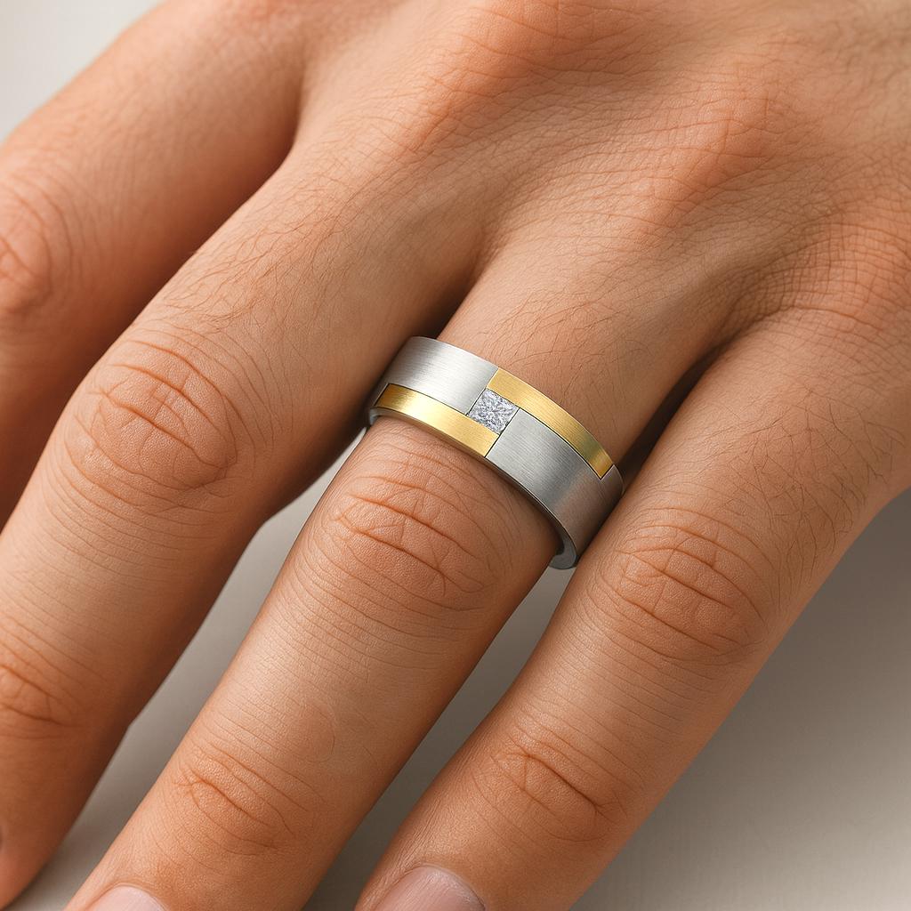 Dual tone Men's wedding band with diamond Dubai