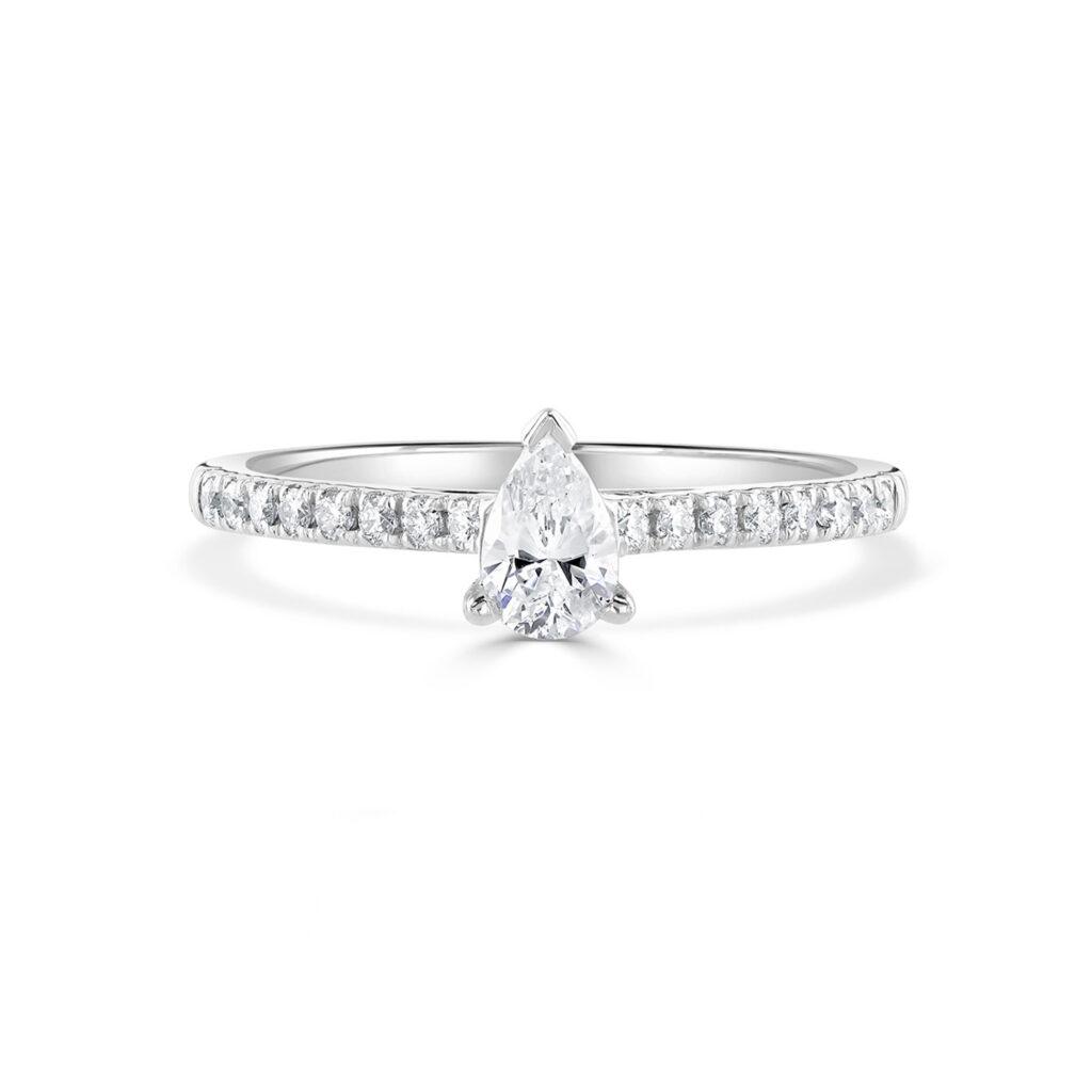 Pear Shape Diamond Ring With Shoulder diamonds