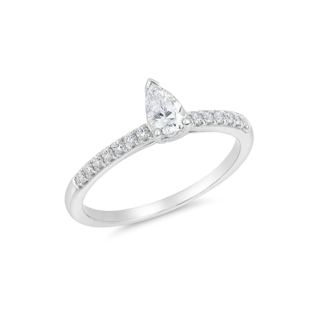 Pear Shape Diamond Ring With Shoulder diamonds Dubai