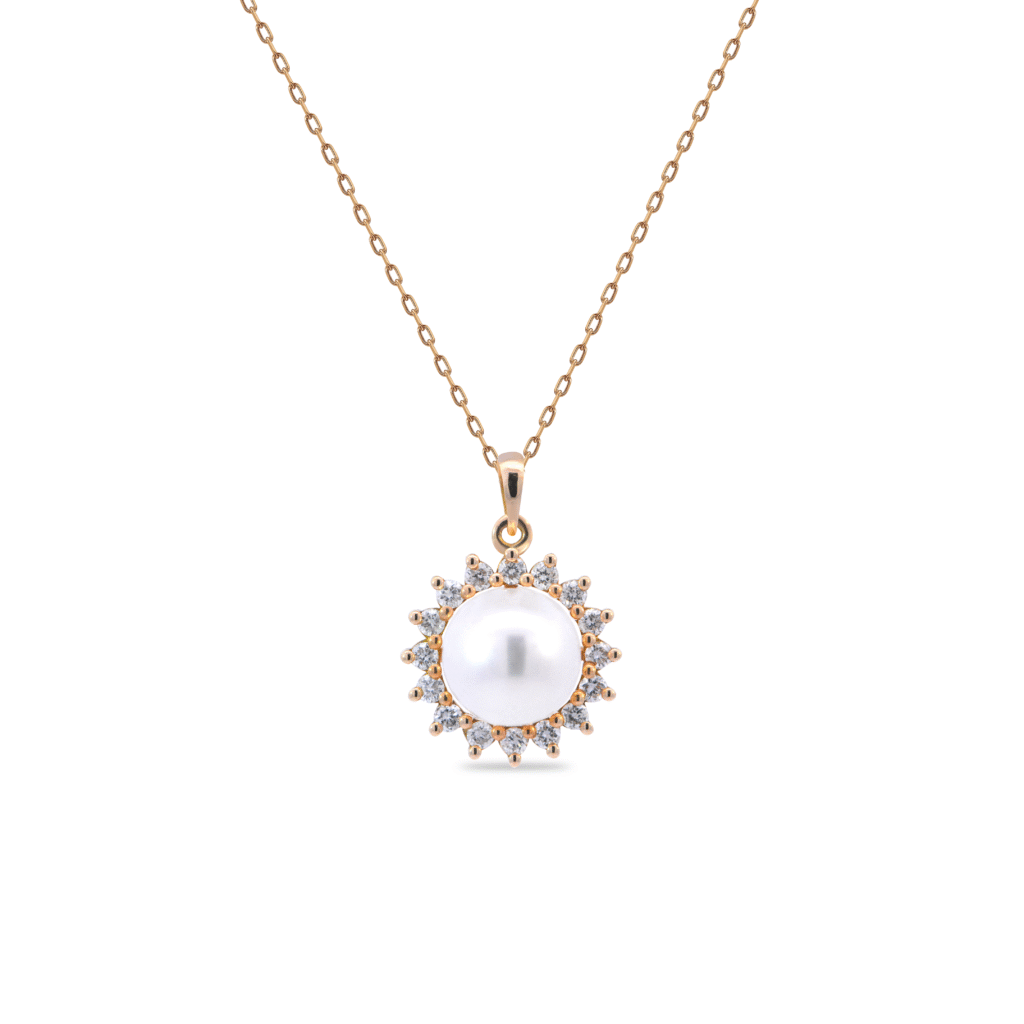 Pearl and Diamond Halo Necklace