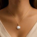 Pearl and Diamond Halo Necklace Dubai