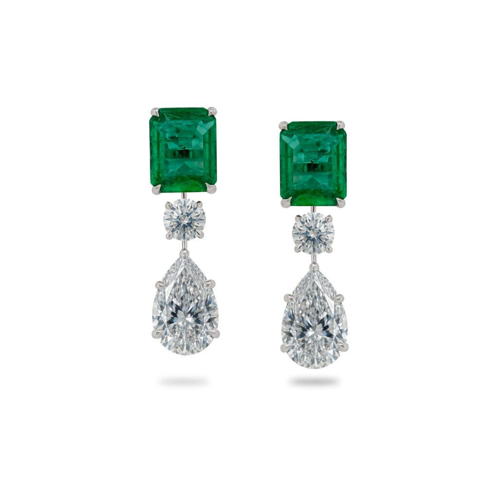 Emerald and Diamond Drop Earrings