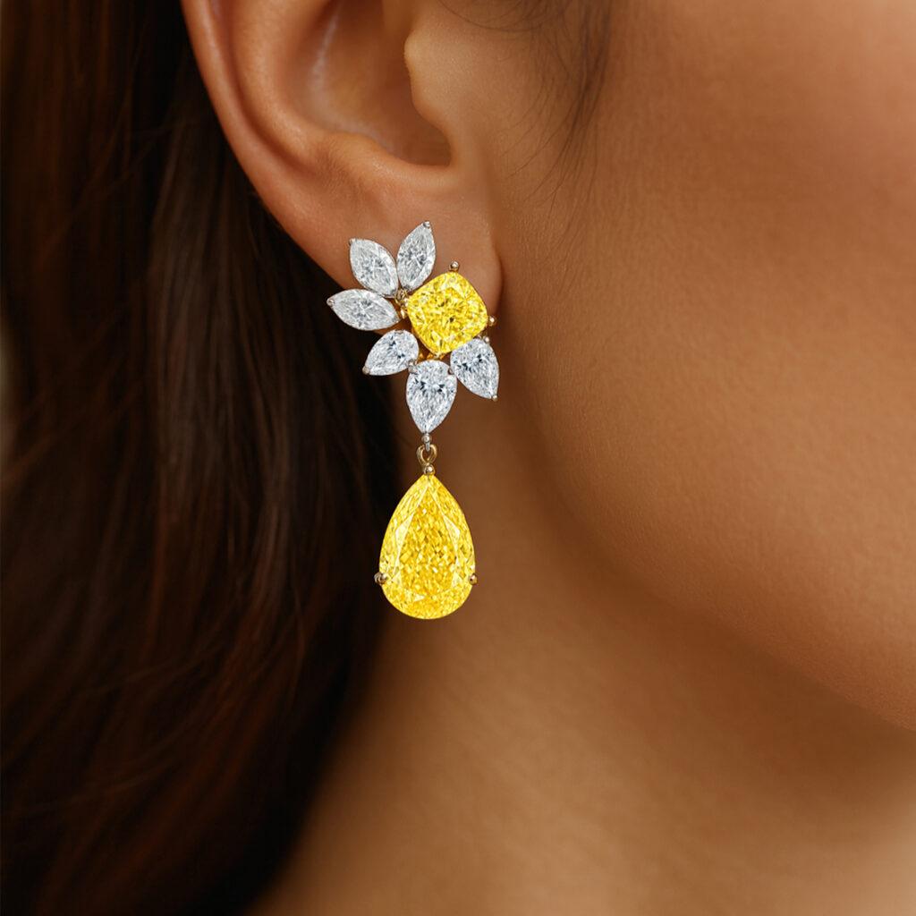 Fancy Yellow diamond drop earrings Dubai