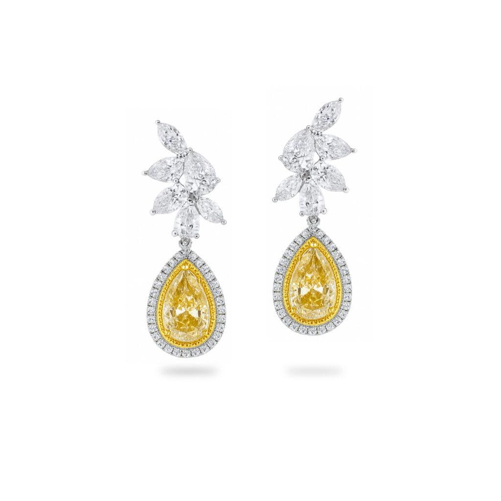 Fancy yellow and white diamond drop earrings