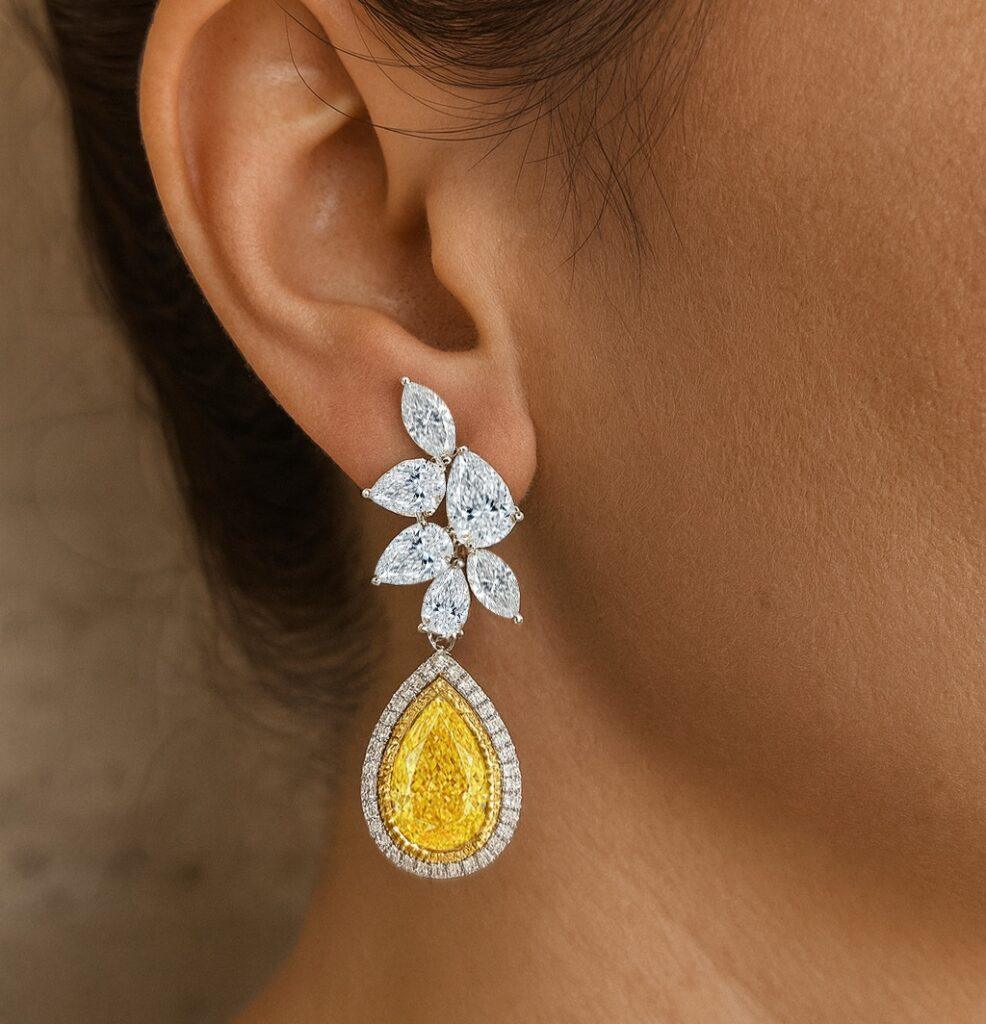 Fancy yellow and white diamond drop earrings Dubai