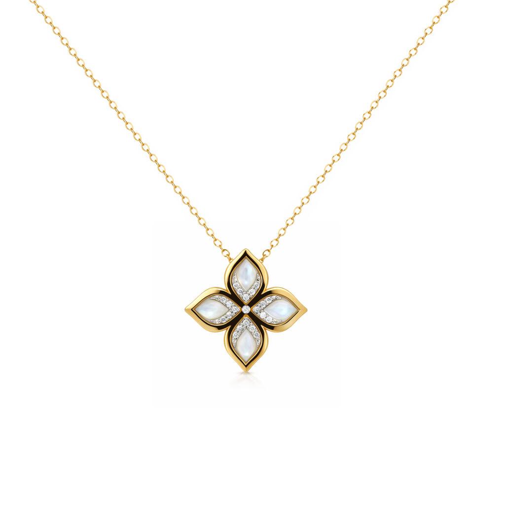 Flower necklace with diamonds and MOP