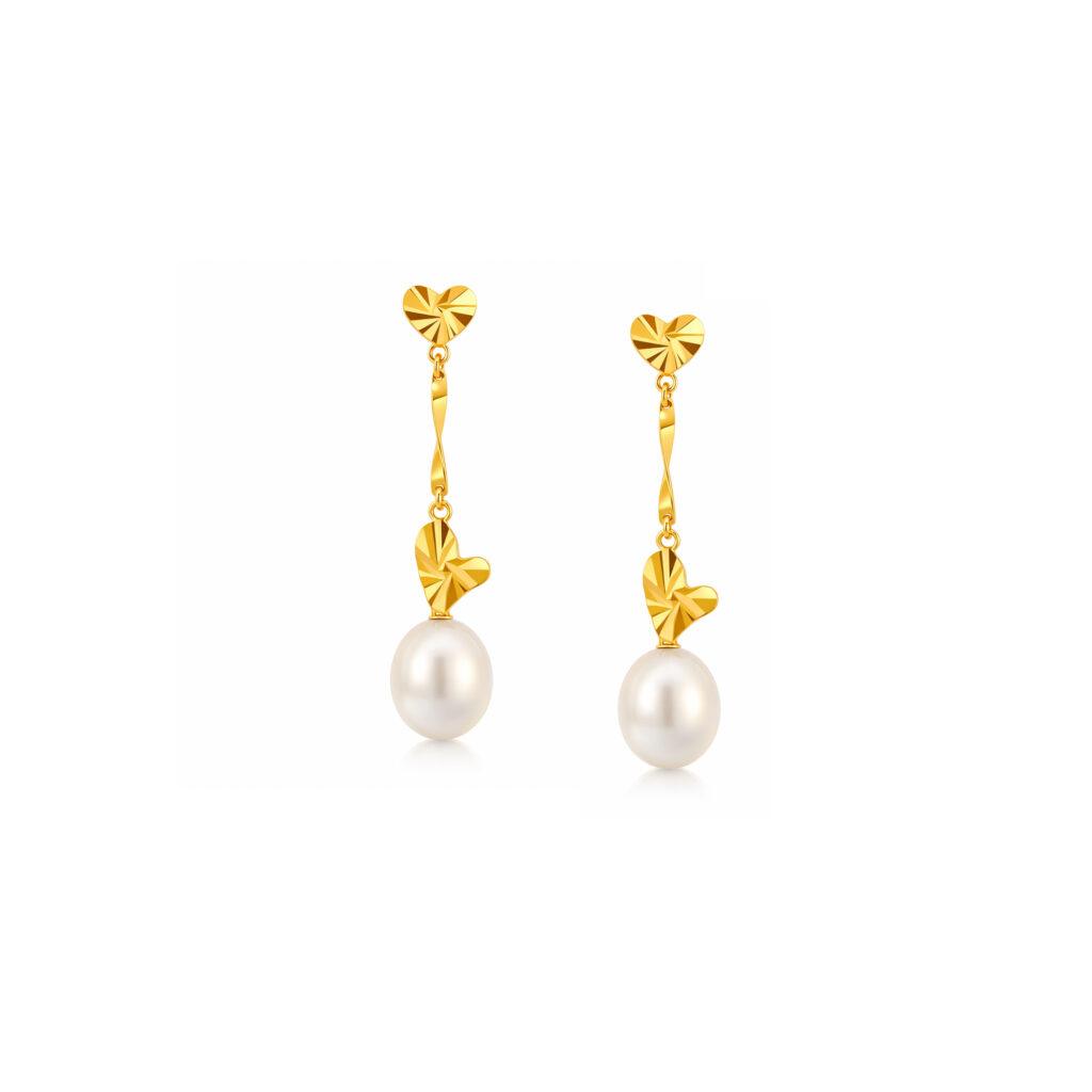Heart Shaped Gold Pearl drop earrings