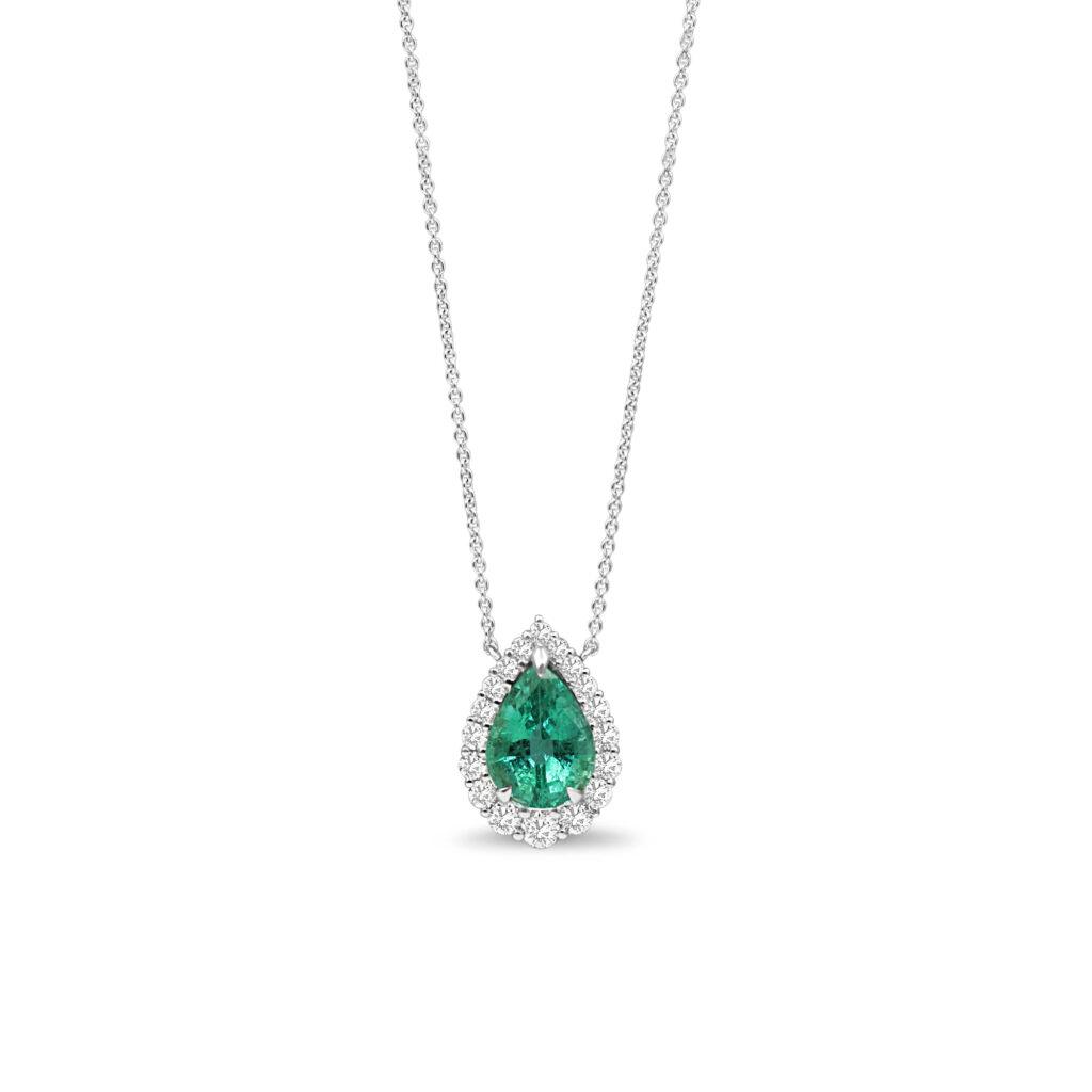 Pear Shaped Emerald and Diamond Pendant