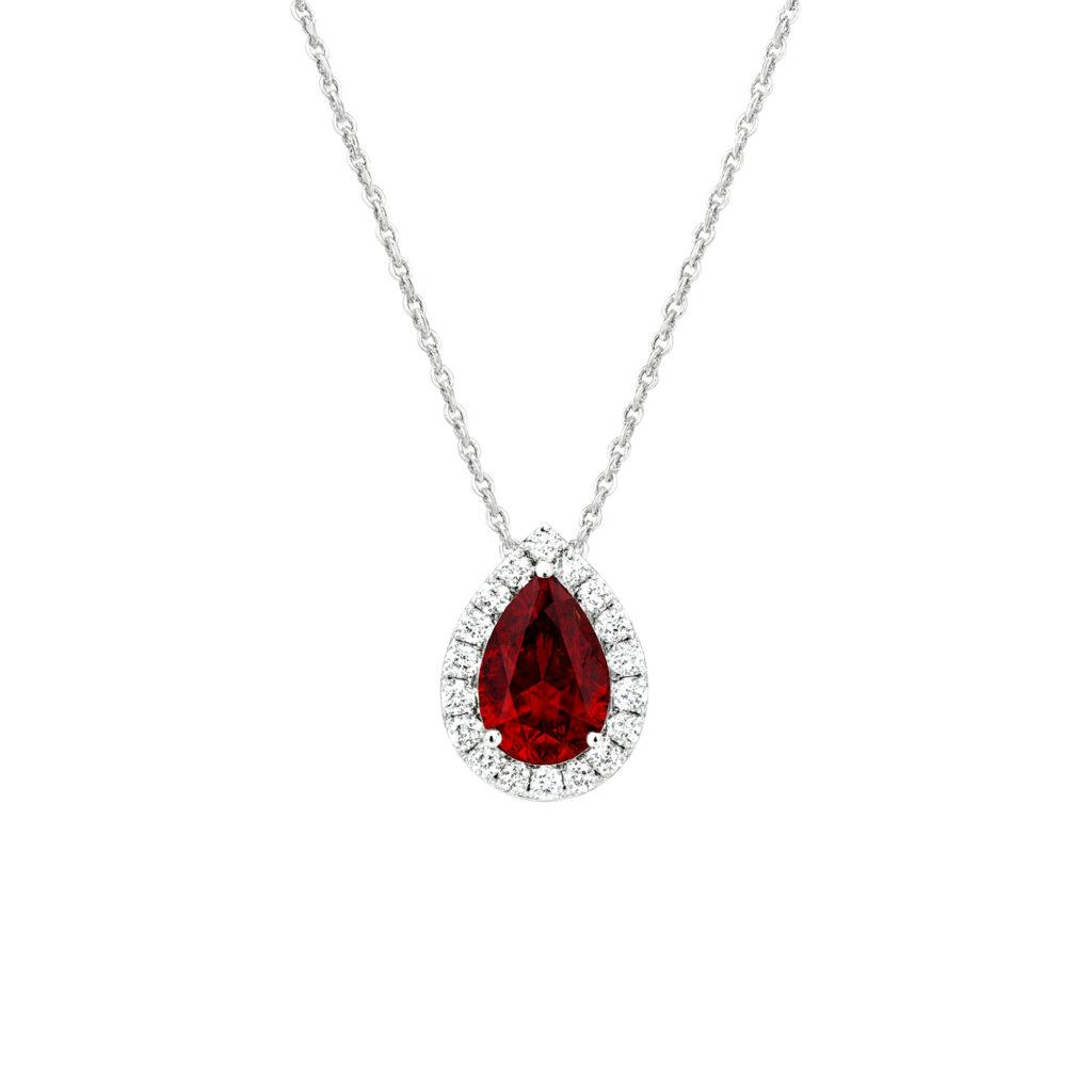 Pear Shaped Ruby and Diamond Pendant