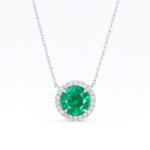 Round Emerald and Diamond Halo Pendant