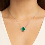 Round Emerald and Diamond Halo Pendant Dubai
