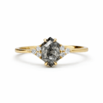 Hexagon salt and pepper diamond ring with side diamonds