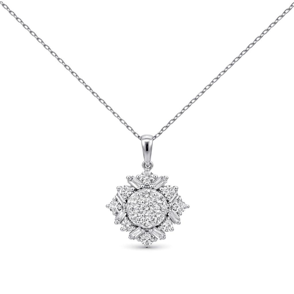 Ballerina halo diamond pendant
