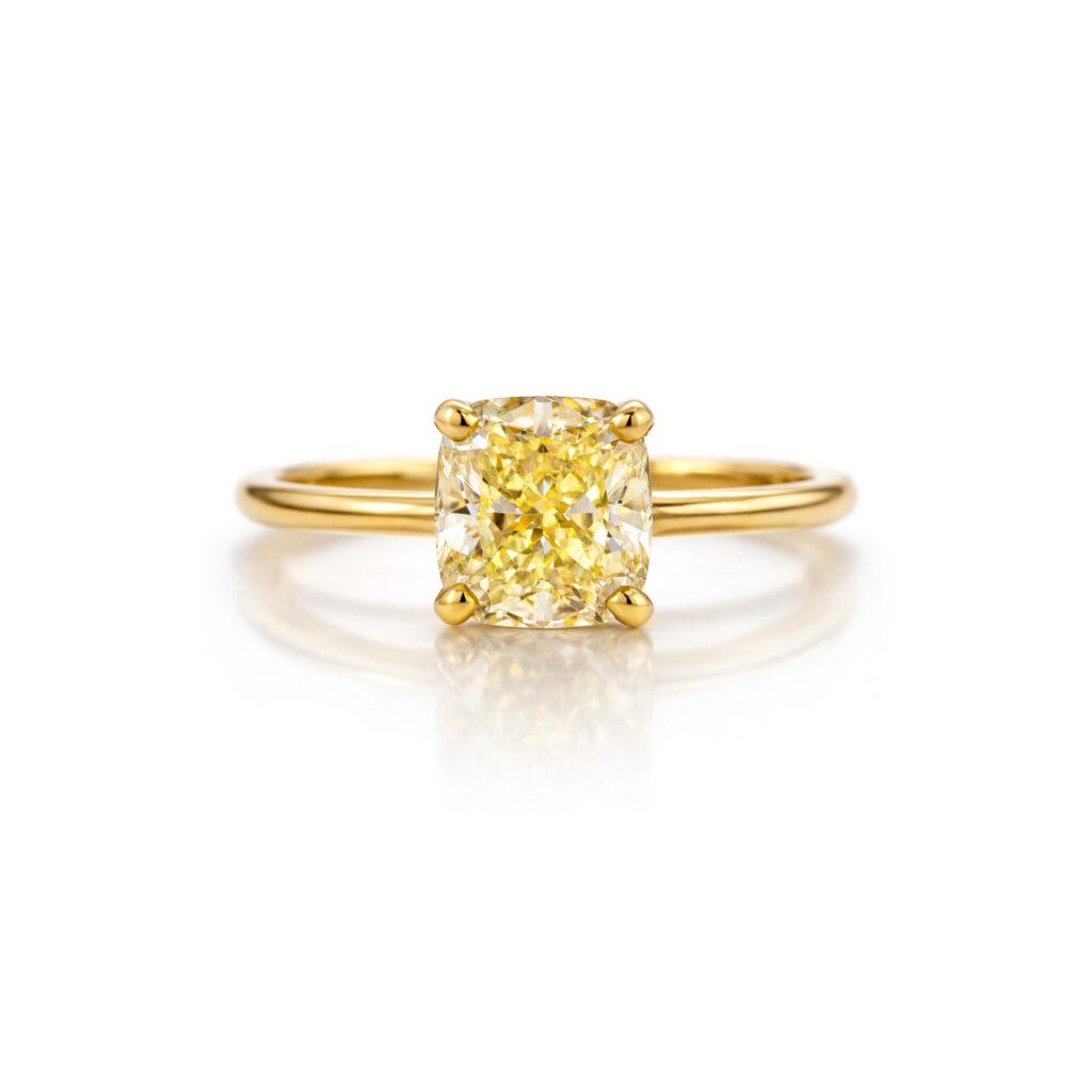 Cushion shape Yellow Diamond Ring