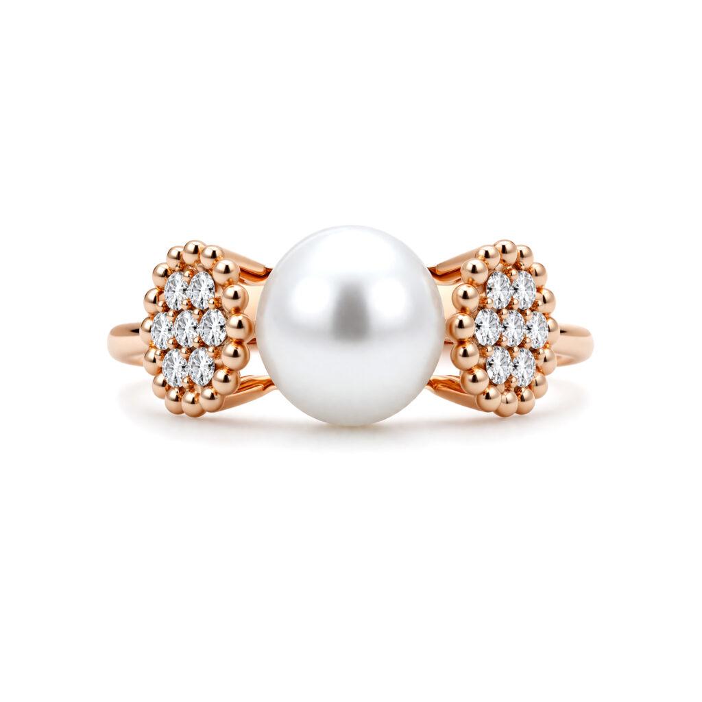 Freshwater pearl with floral diamond setting