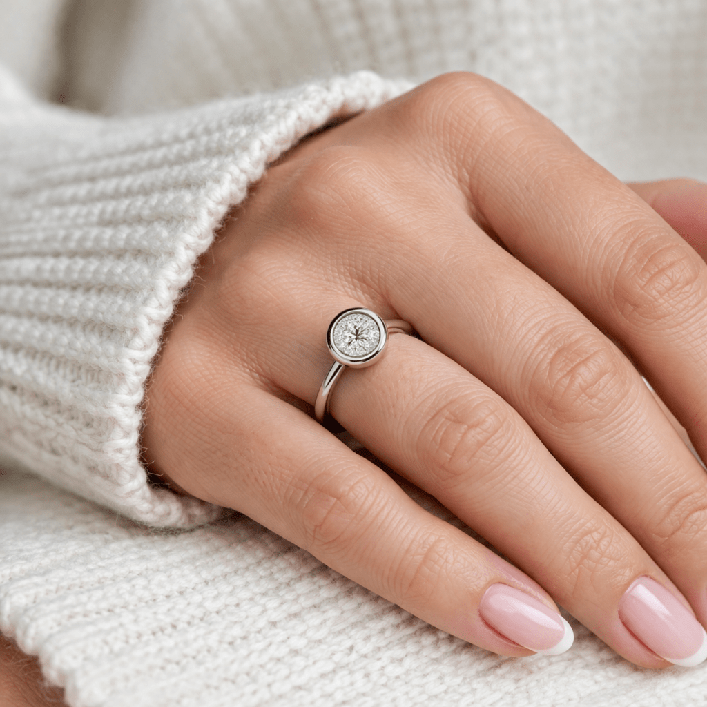 Halo diamond ring in bezel setting Dubai