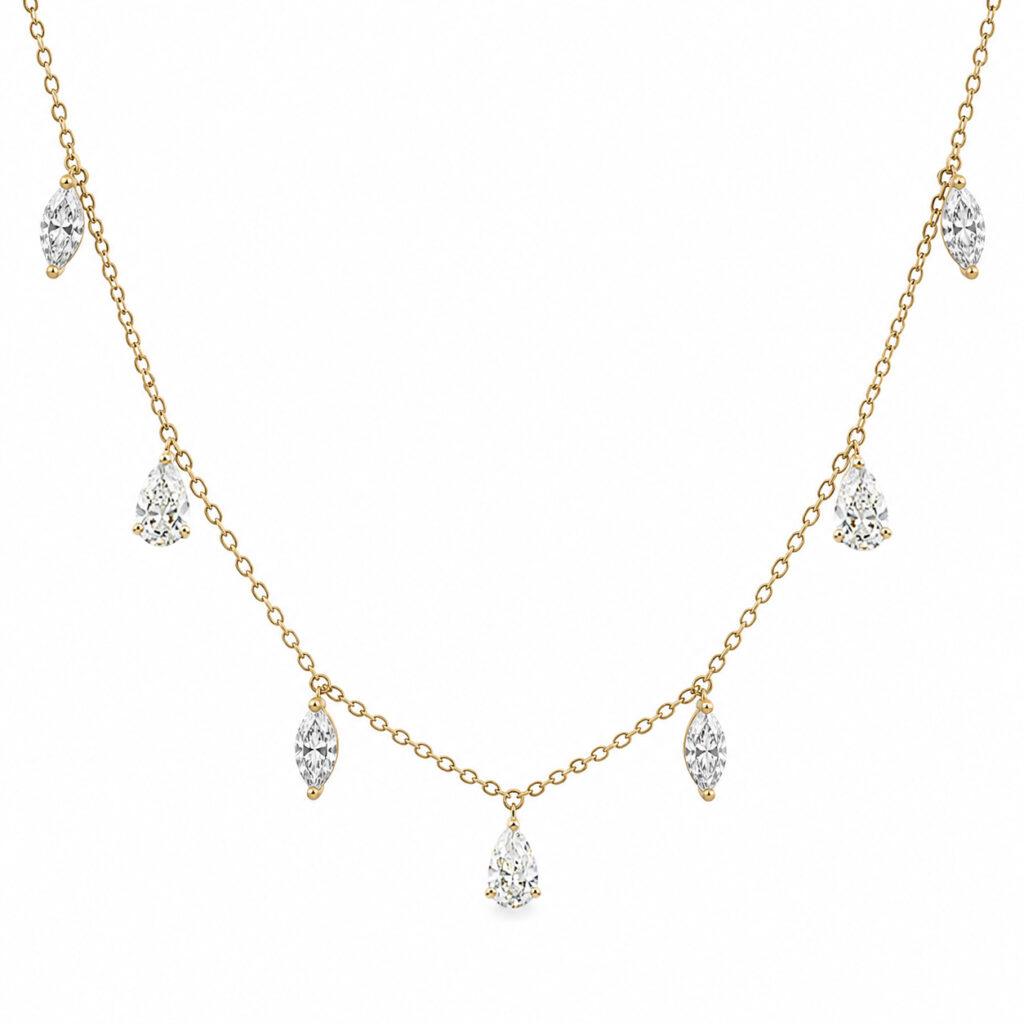 Marquise and pear diamond drop necklace