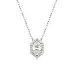 Cushion shaped diamond pendant with Hexagonal Halo