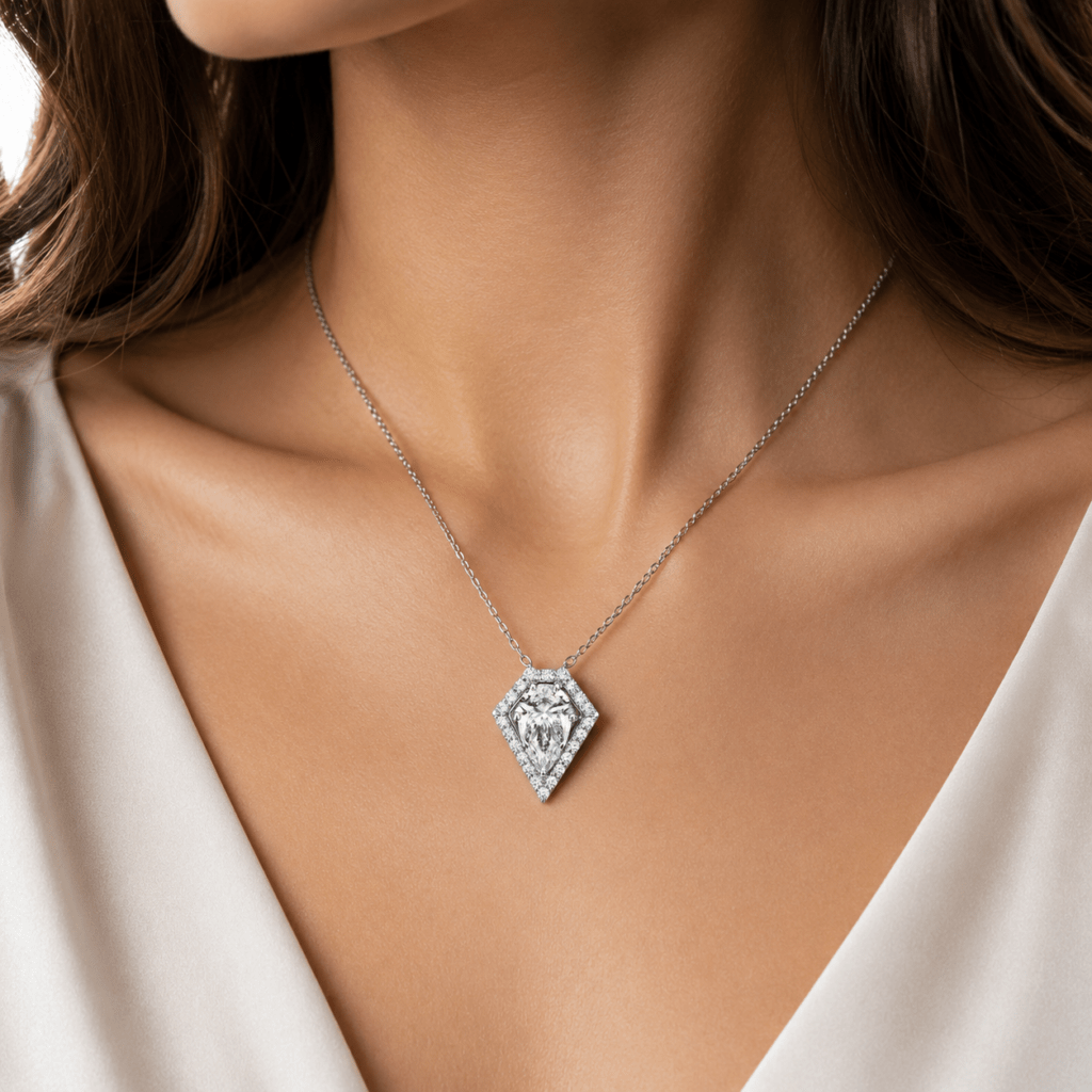 Pear diamond Pentagon Shaped Halo Pendant Dubai