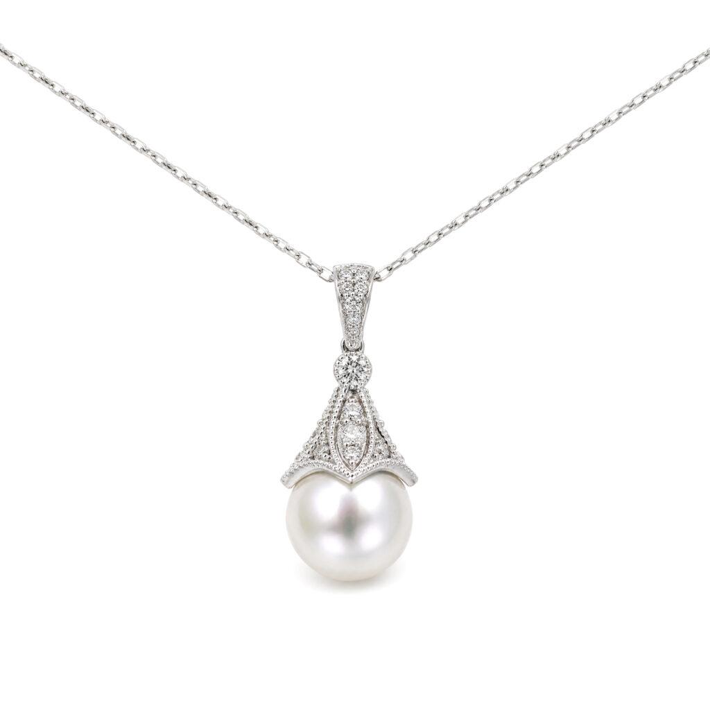 Pearl Drop Pendant with diamonds