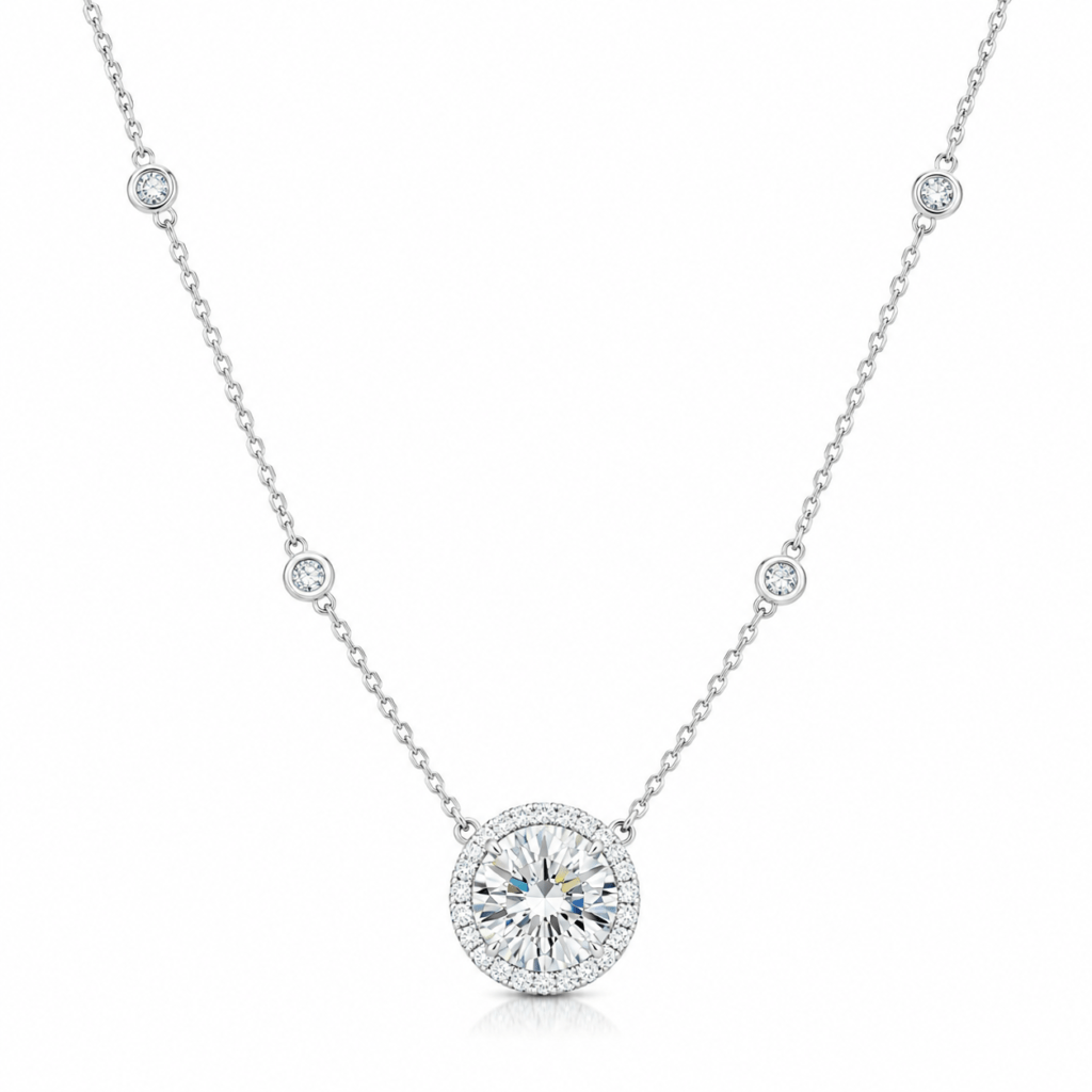 Round Diamond Necklace with smaller diamonds