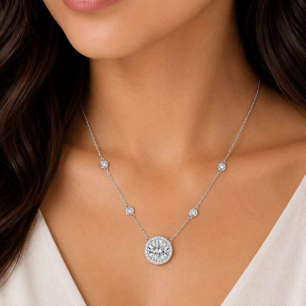 Round Diamond Necklace with smaller diamonds Dubai