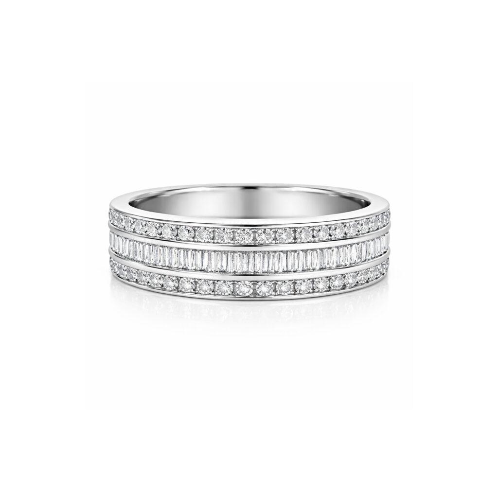 Baguette and round diamond eternity ring