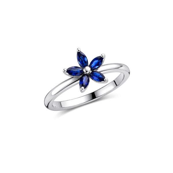 Blue Sapphire marquise shaped flower ring