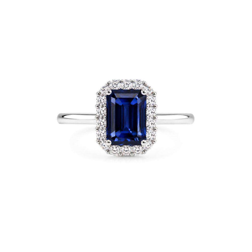 Blue sapphire ring with Halo