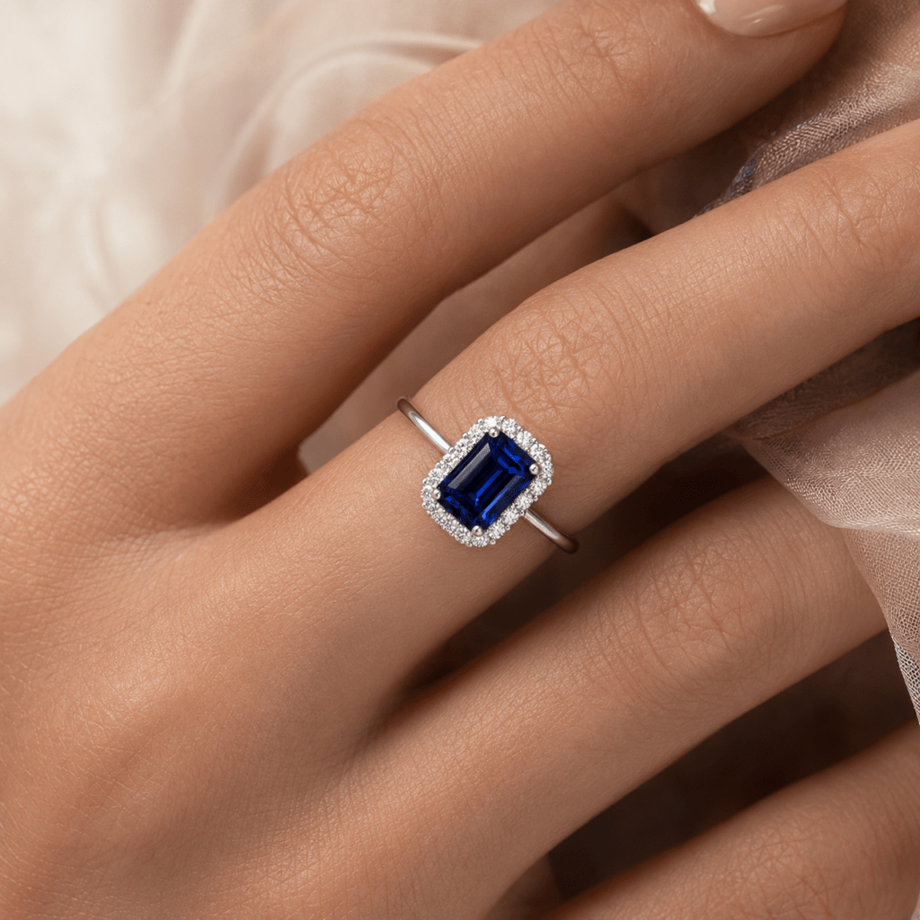 Blue sapphire ring with Halo Dubai