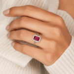 Diana Emerald Cut Ruby and diamond Ring Dubai