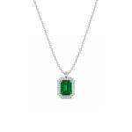 Emerald Pendant with diamond halo