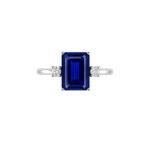Emerald shaped Sapphire ring with side diamonds