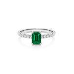 Green emerald ring with side Diamond
