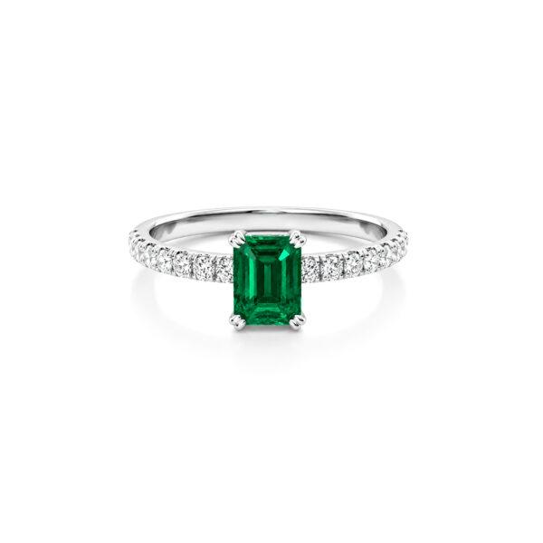 Green emerald ring with side Diamond