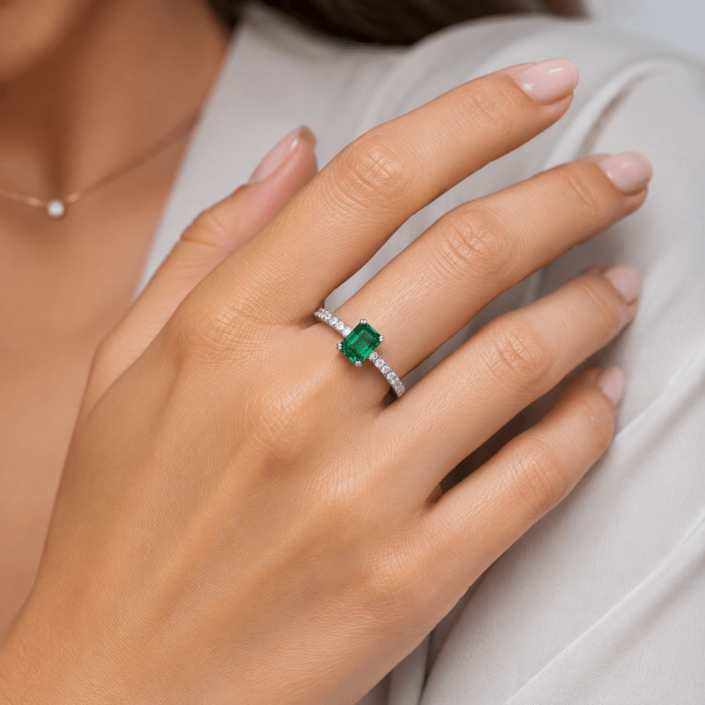 Green emerald ring with side Diamond Dubai