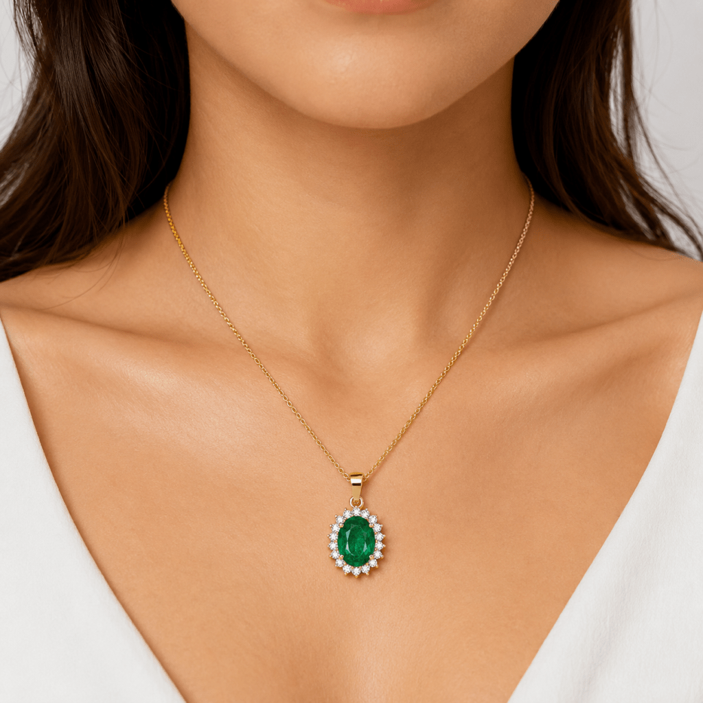 Oval Emerald Pendant with diamonds
