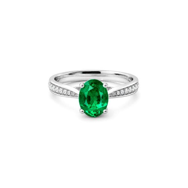 Oval emerald ring with shoulder diamonds