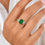 Oval emerald ring with side diamonds Dubai