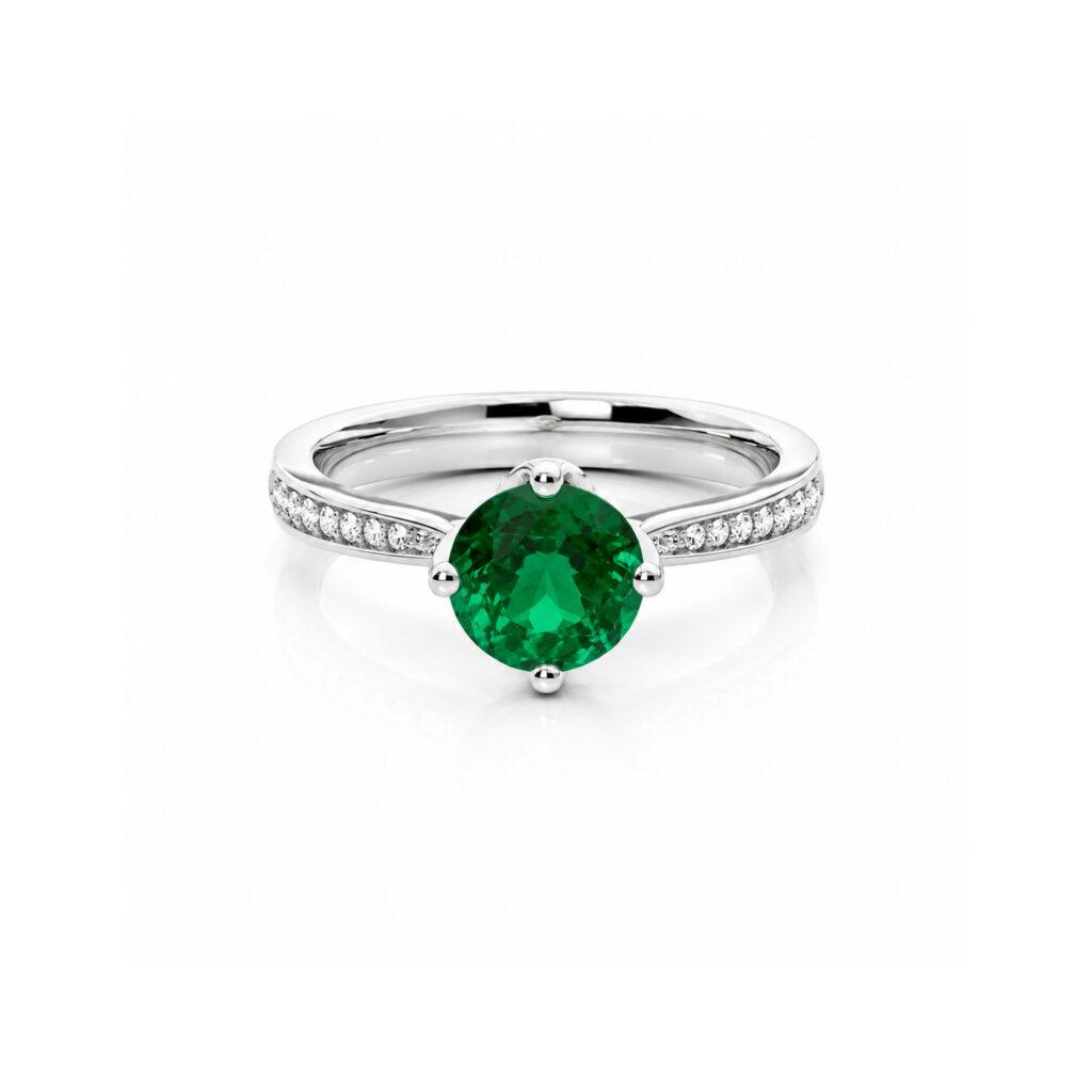 Round emerald ring with side diamonds
