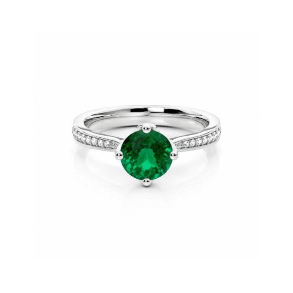 Round emerald ring with side diamonds